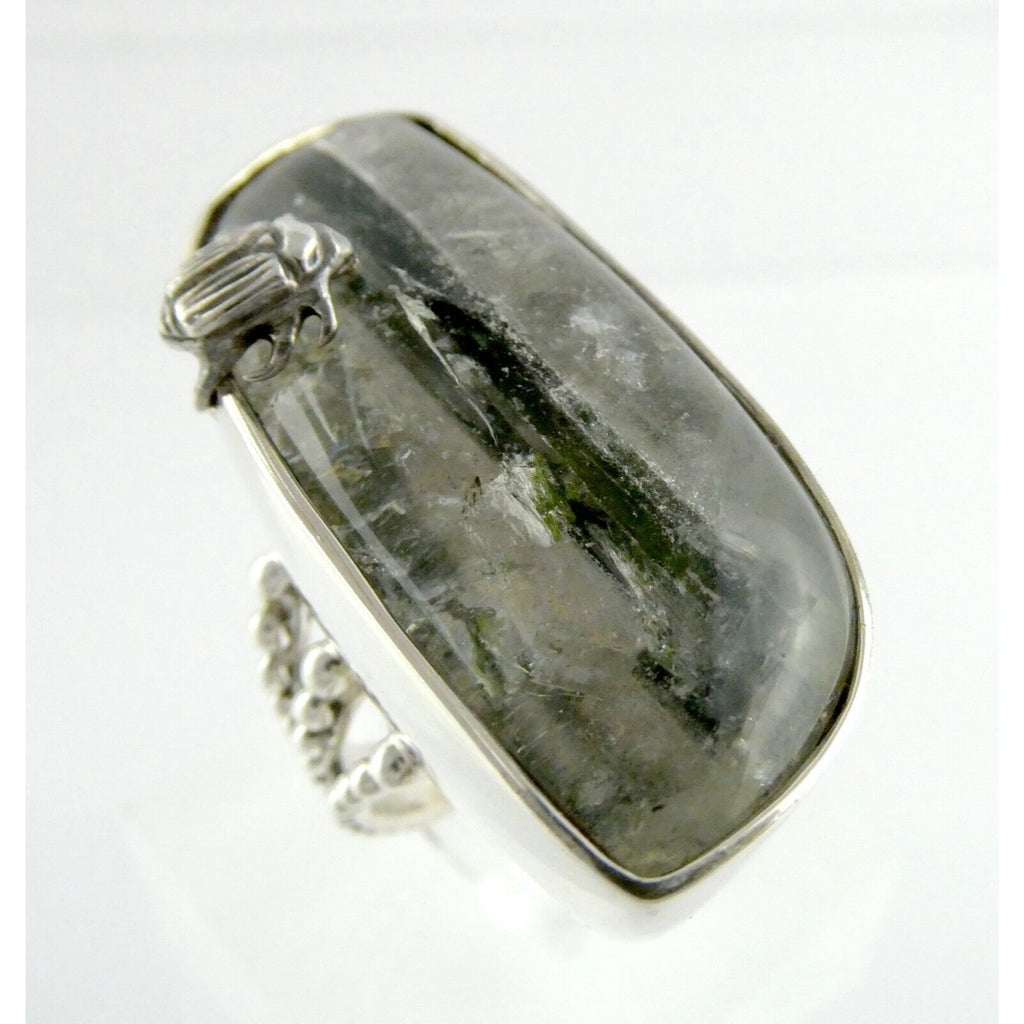 Stephen Dweck Sterling Silver Green Tourmaline in Quartz Ring OOAK Size 7.25 54g