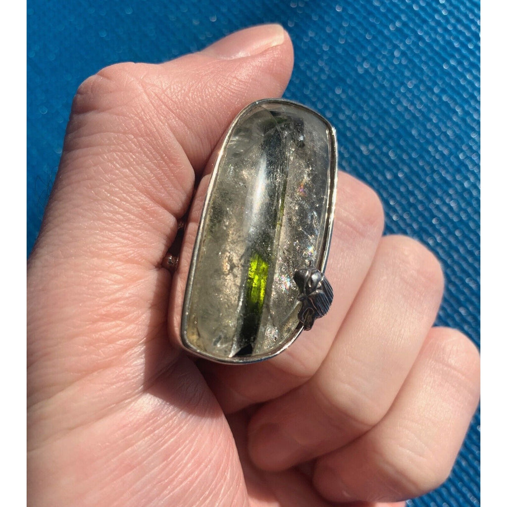 Stephen Dweck Sterling Silver Green Tourmaline in Quartz Ring OOAK Size 7.25 54g