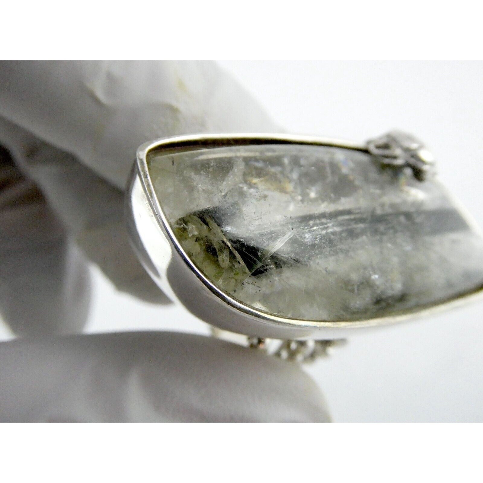Stephen Dweck Sterling Silver Green Tourmaline in Quartz Ring OOAK Size 7.25 54g