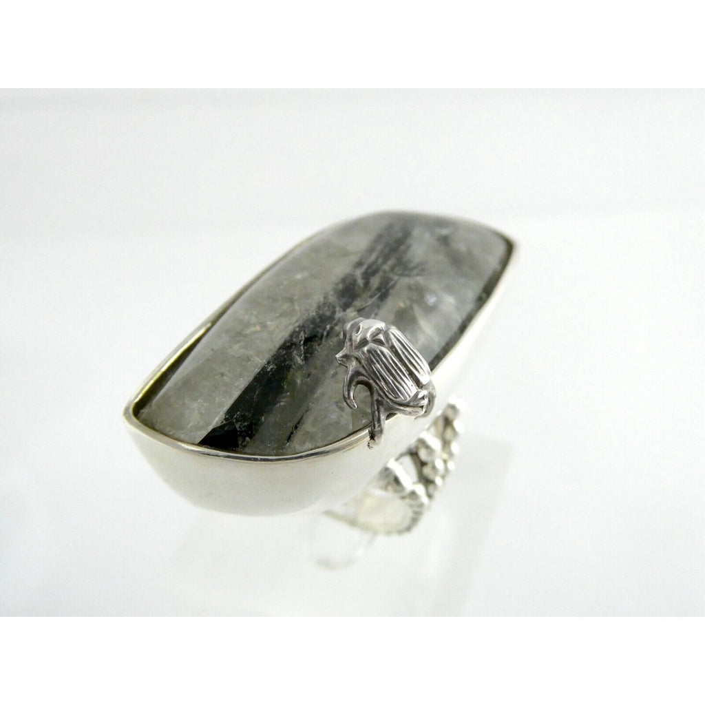 Stephen Dweck Sterling Silver Green Tourmaline in Quartz Ring OOAK Size 7.25 54g