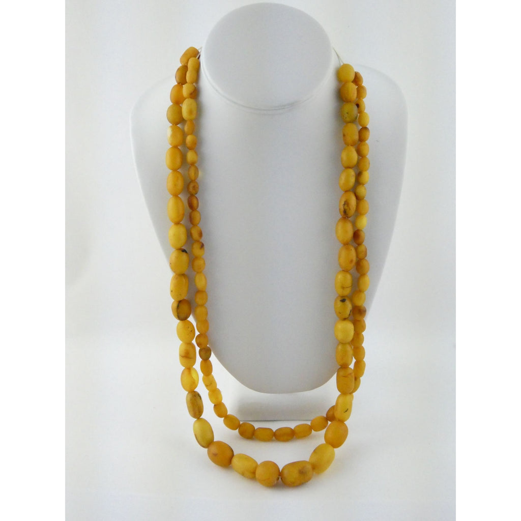 Vintage Hand Strung Butterscotch Amber Bead Double Strand Necklace 78g No Clasp