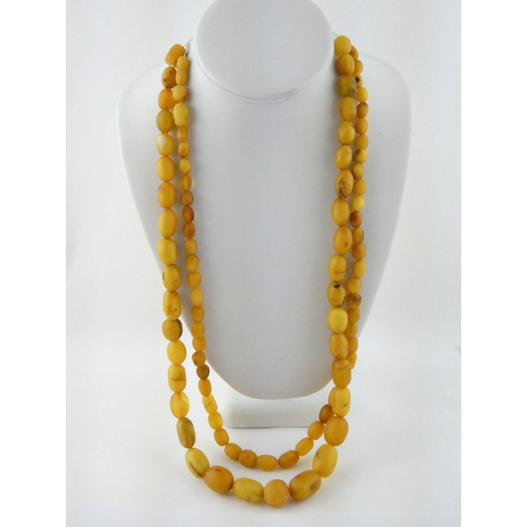 Vintage Hand Strung Butterscotch Amber Bead Double Strand Necklace 78g No Clasp
