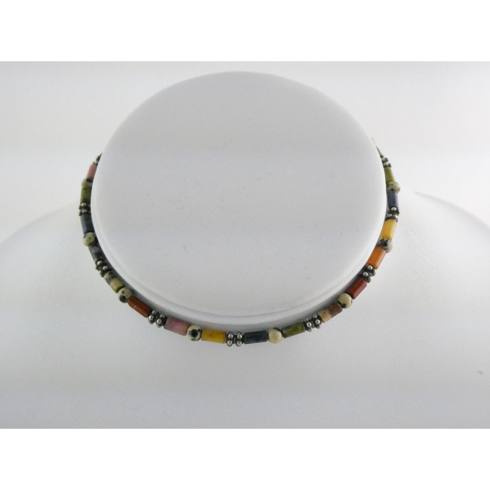 Sterling Silver Clasp Multi Gemstone Beaded Choker Necklace 11 Inches 8g Weight