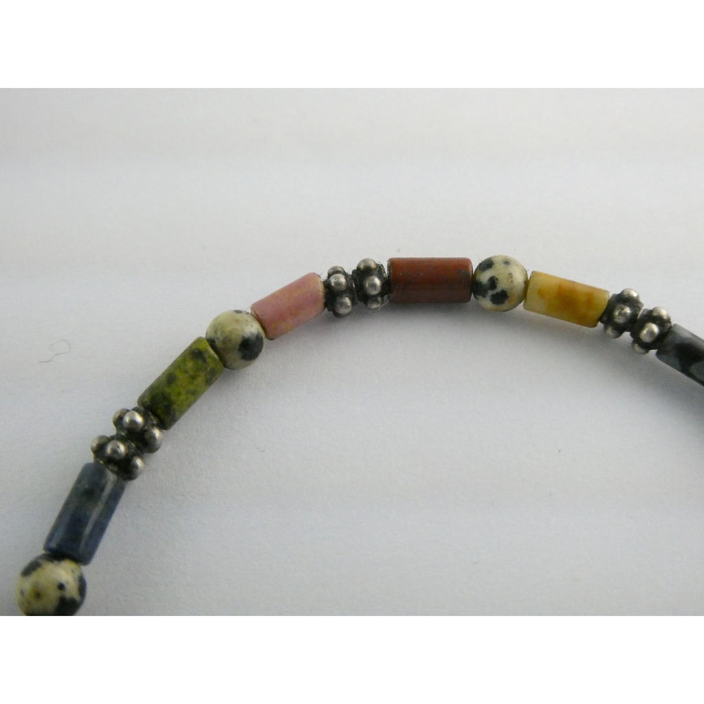 Sterling Silver Clasp Multi Gemstone Beaded Choker Necklace 11 Inches 8g Weight