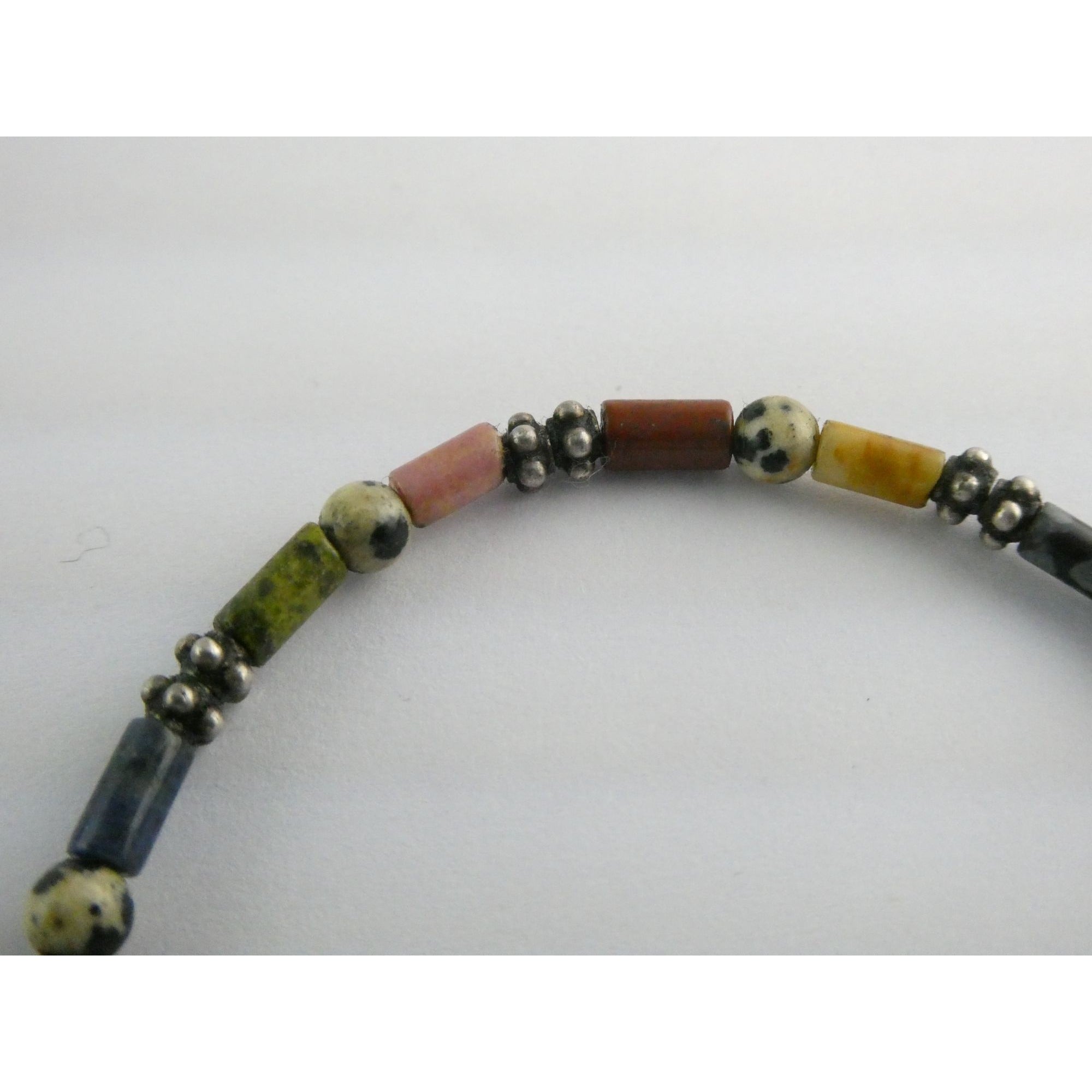 Sterling Silver Clasp Multi Gemstone Beaded Choker Necklace 11 Inches 8g Weight