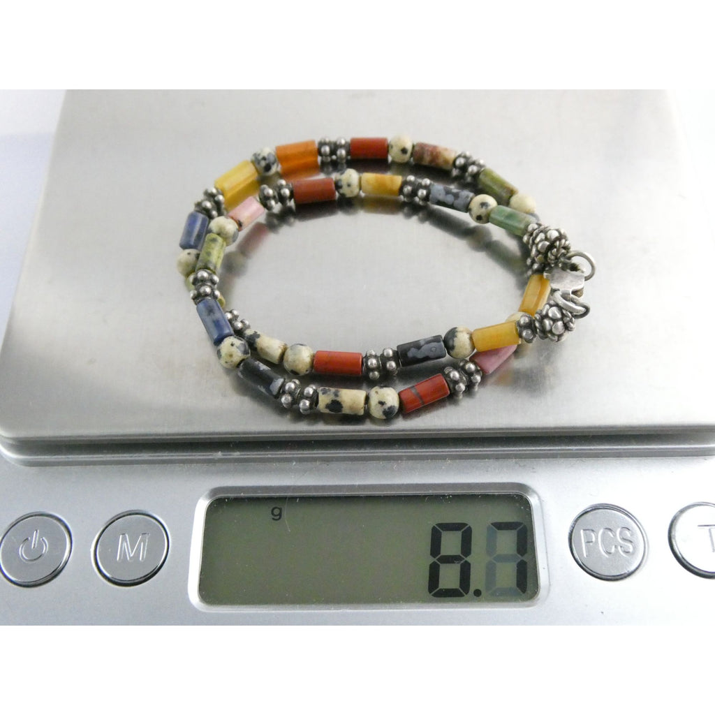 Sterling Silver Clasp Multi Gemstone Beaded Choker Necklace 11 Inches 8g Weight