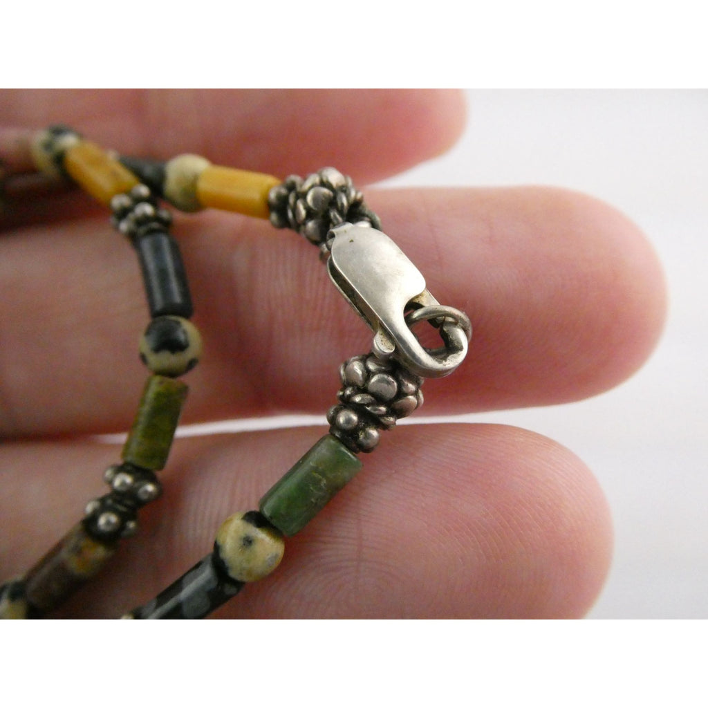 Sterling Silver Clasp Multi Gemstone Beaded Choker Necklace 11 Inches 8g Weight