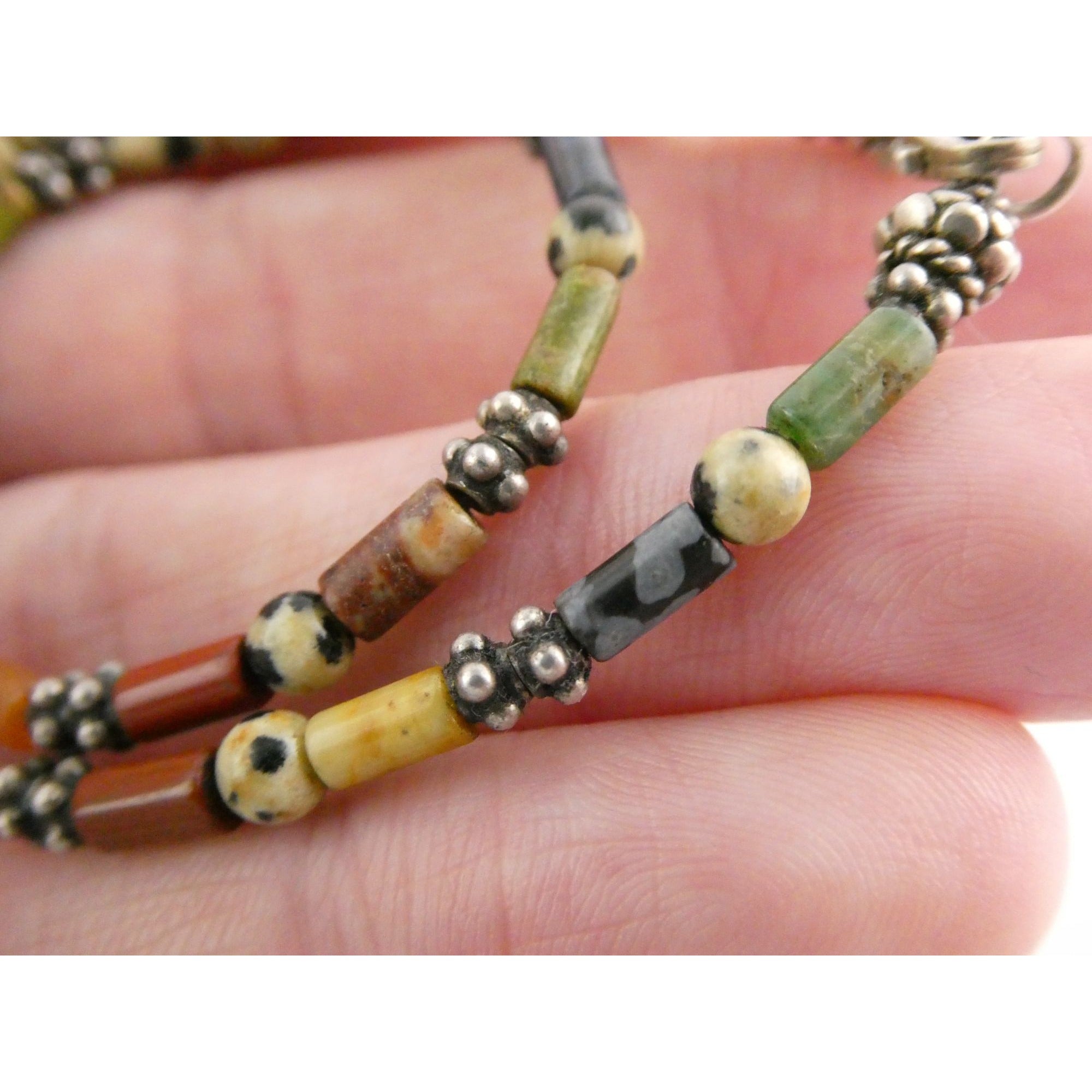 Sterling Silver Clasp Multi Gemstone Beaded Choker Necklace 11 Inches 8g Weight