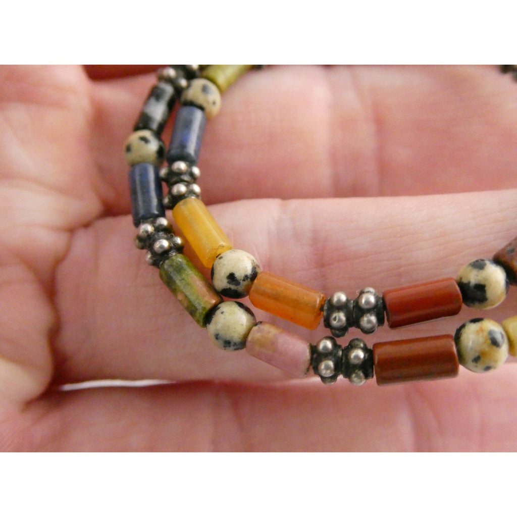 Sterling Silver Clasp Multi Gemstone Beaded Choker Necklace 11 Inches 8g Weight