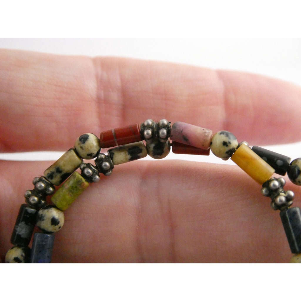 Sterling Silver Clasp Multi Gemstone Beaded Choker Necklace 11 Inches 8g Weight
