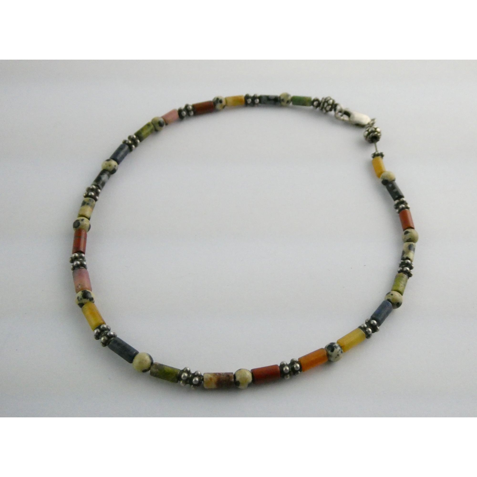 Sterling Silver Clasp Multi Gemstone Beaded Choker Necklace 11 Inches 8g Weight