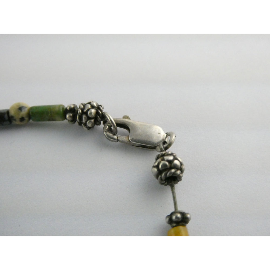 Sterling Silver Clasp Multi Gemstone Beaded Choker Necklace 11 Inches 8g Weight