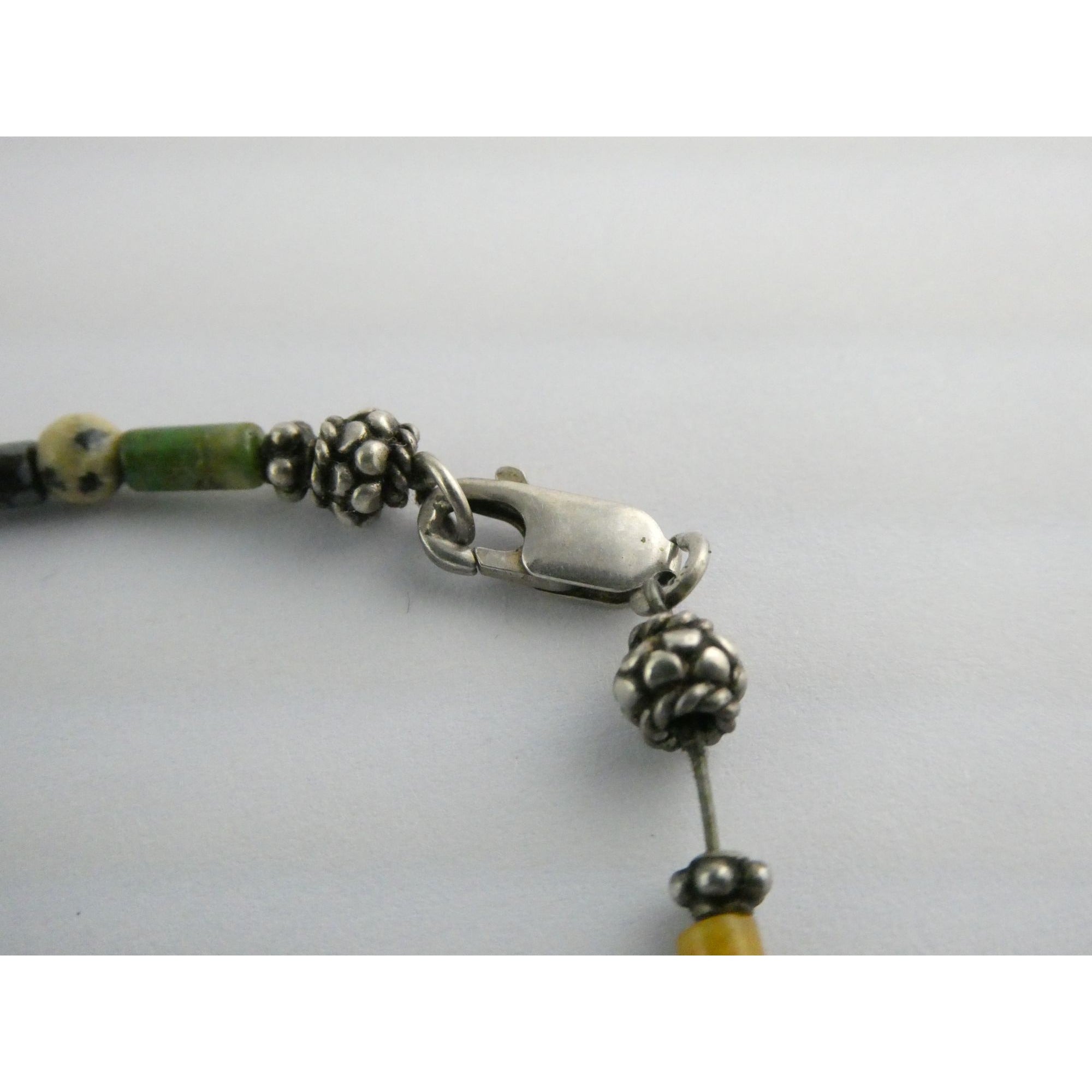 Sterling Silver Clasp Multi Gemstone Beaded Choker Necklace 11 Inches 8g Weight
