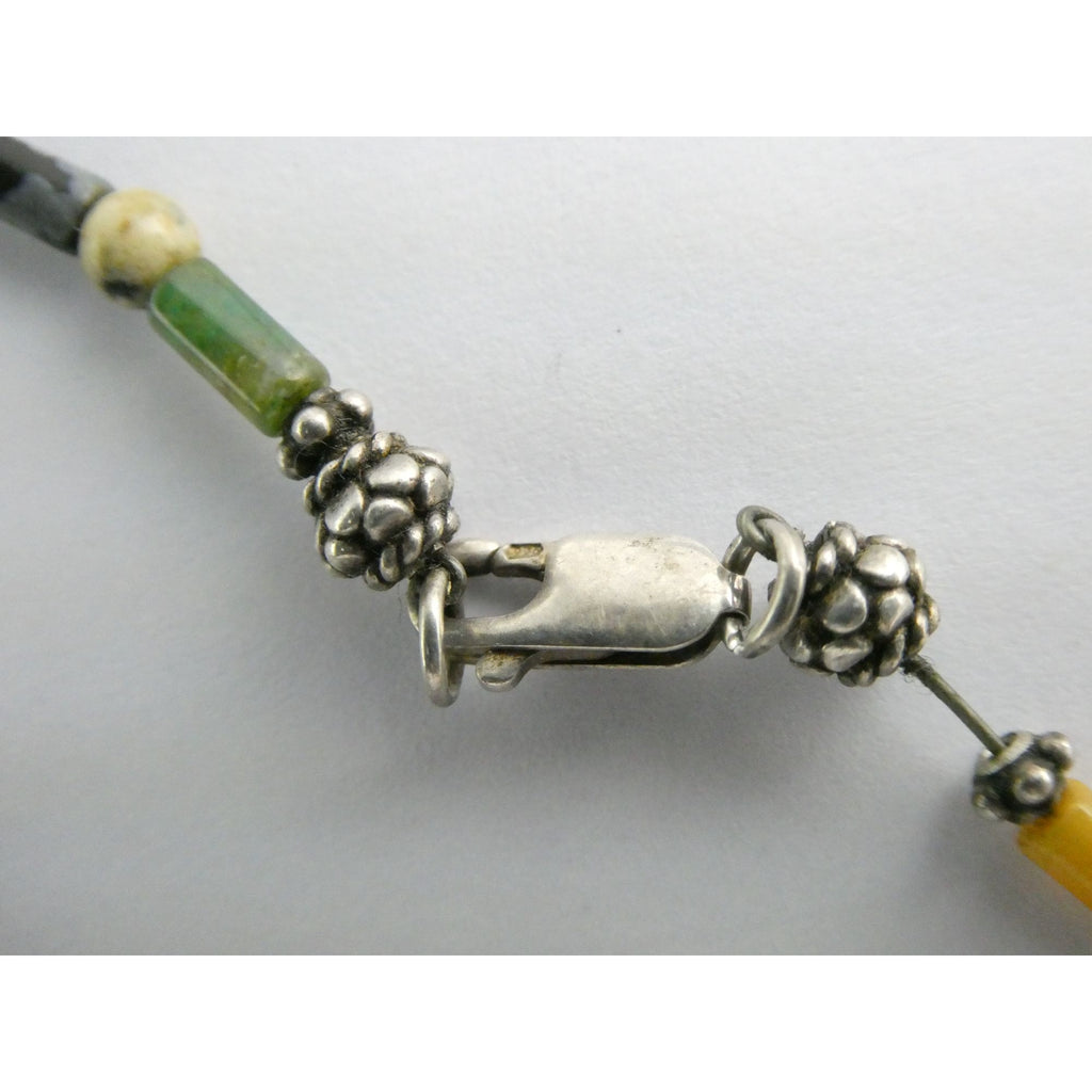 Sterling Silver Clasp Multi Gemstone Beaded Choker Necklace 11 Inches 8g Weight