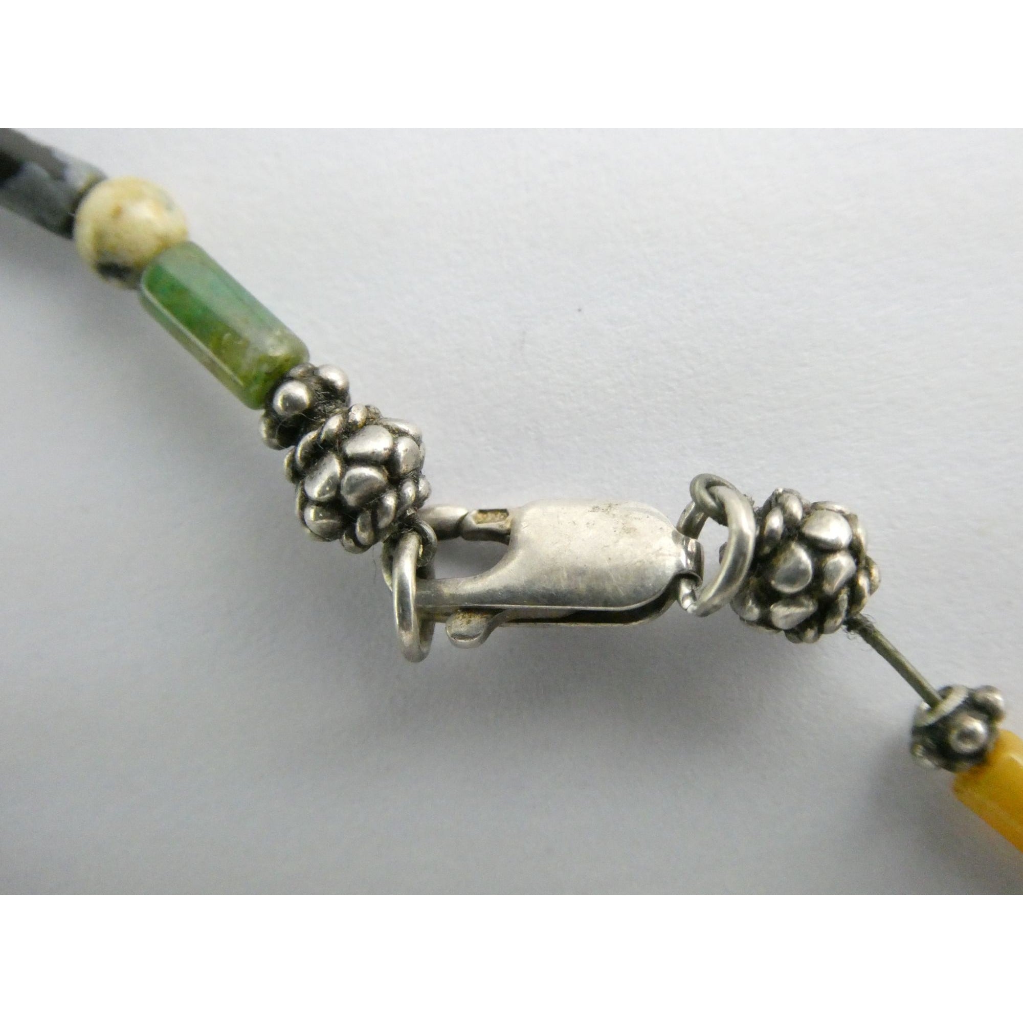 Sterling Silver Clasp Multi Gemstone Beaded Choker Necklace 11 Inches 8g Weight