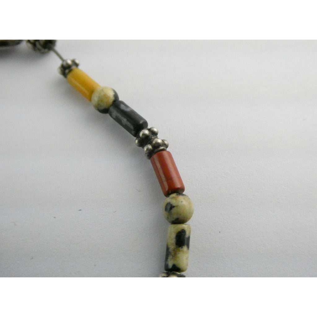 Sterling Silver Clasp Multi Gemstone Beaded Choker Necklace 11 Inches 8g Weight