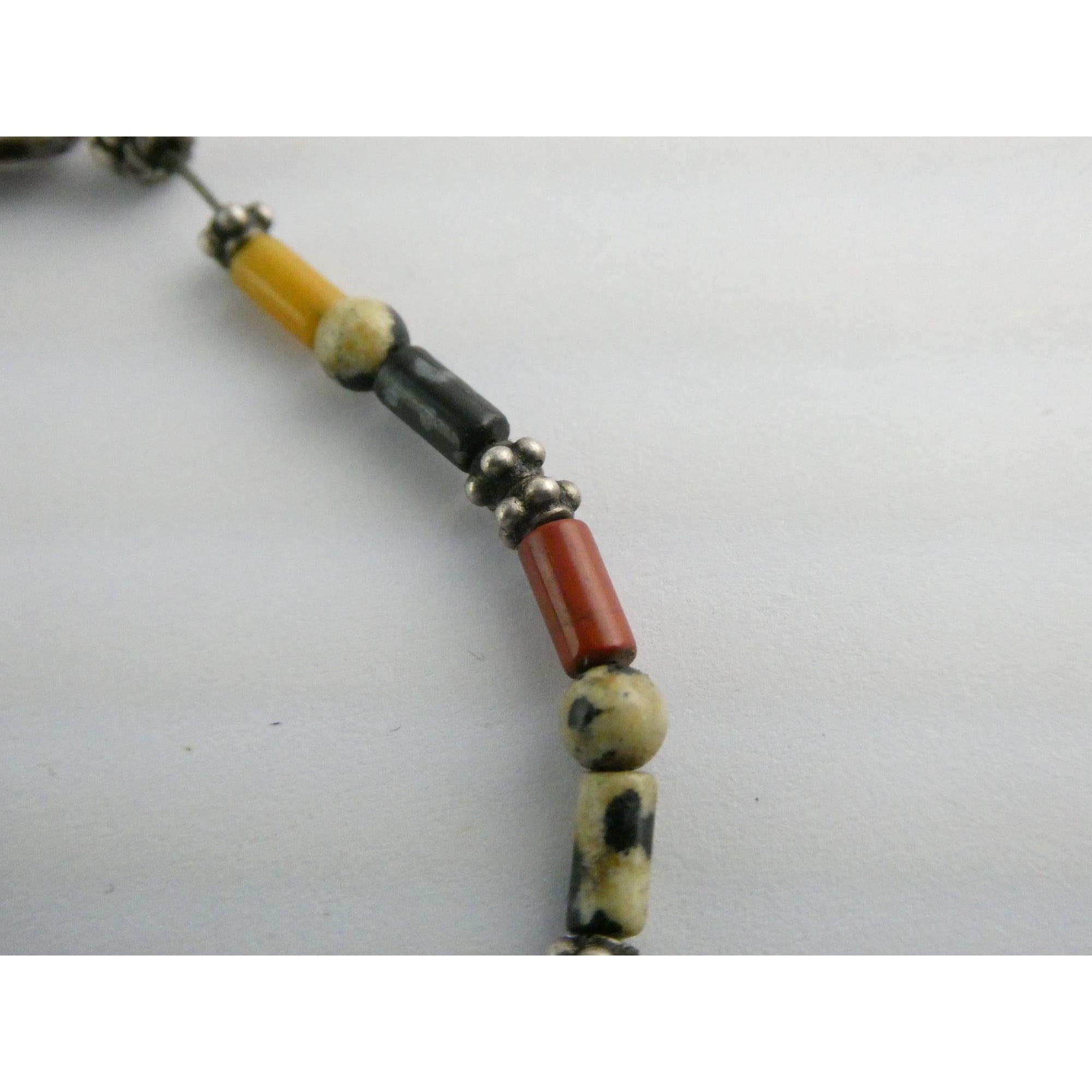 Sterling Silver Clasp Multi Gemstone Beaded Choker Necklace 11 Inches 8g Weight