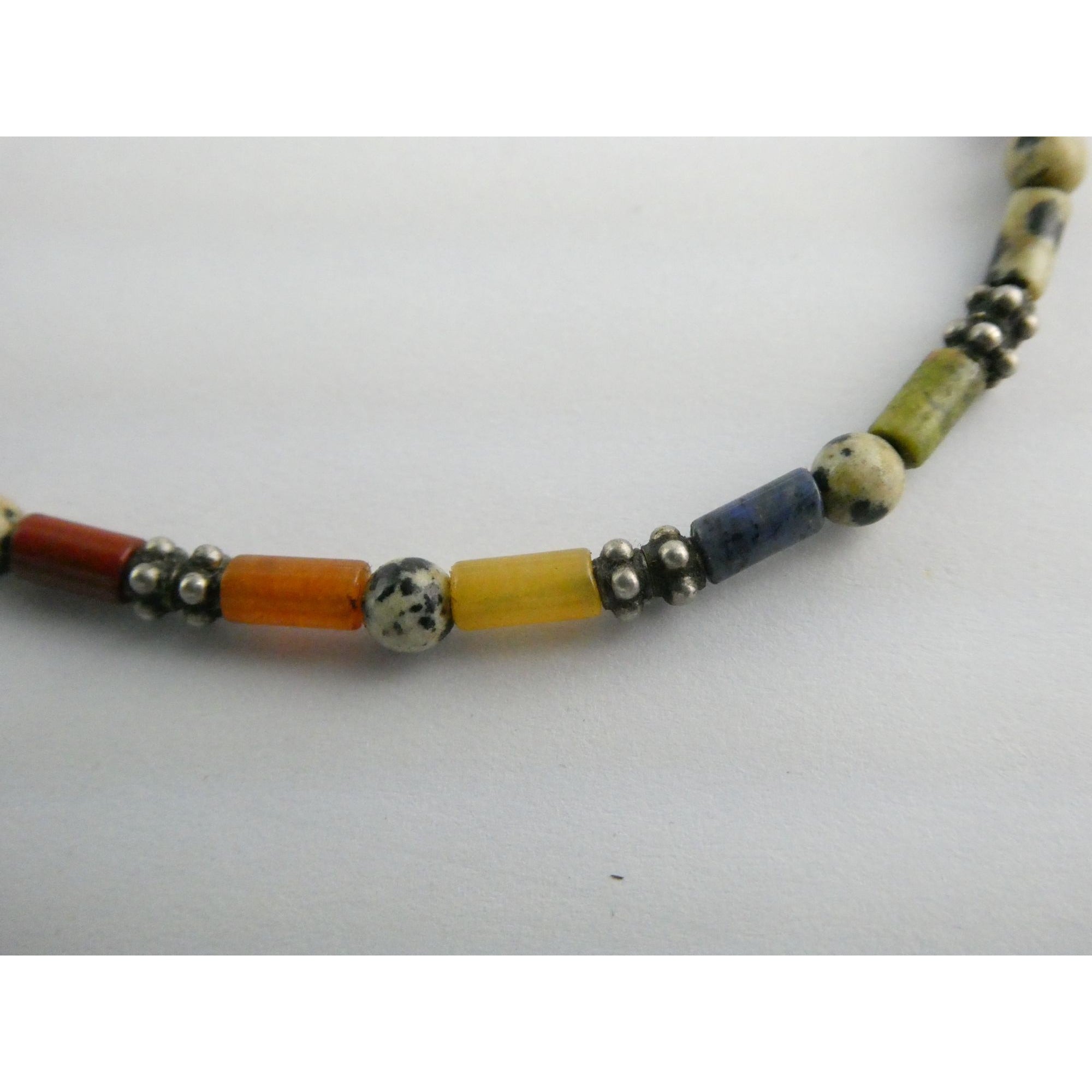 Sterling Silver Clasp Multi Gemstone Beaded Choker Necklace 11 Inches 8g Weight
