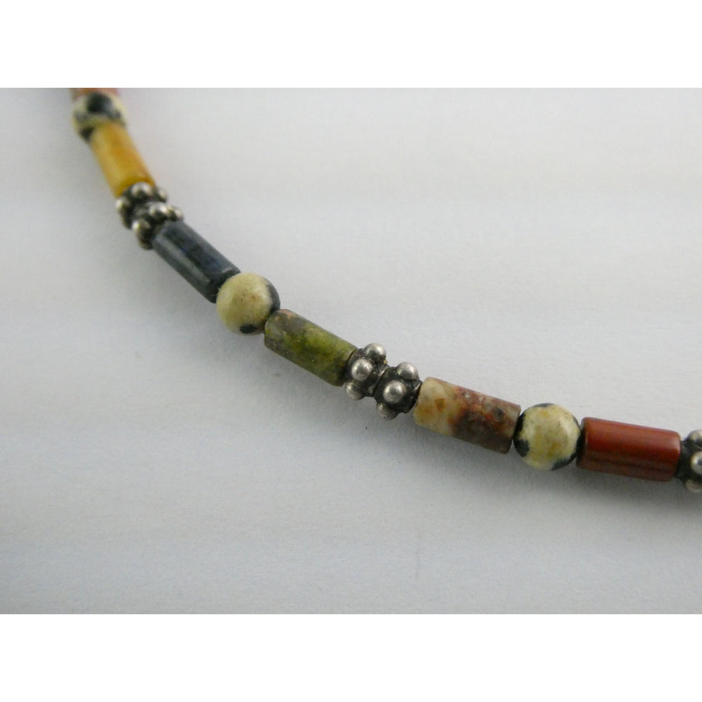 Sterling Silver Clasp Multi Gemstone Beaded Choker Necklace 11 Inches 8g Weight