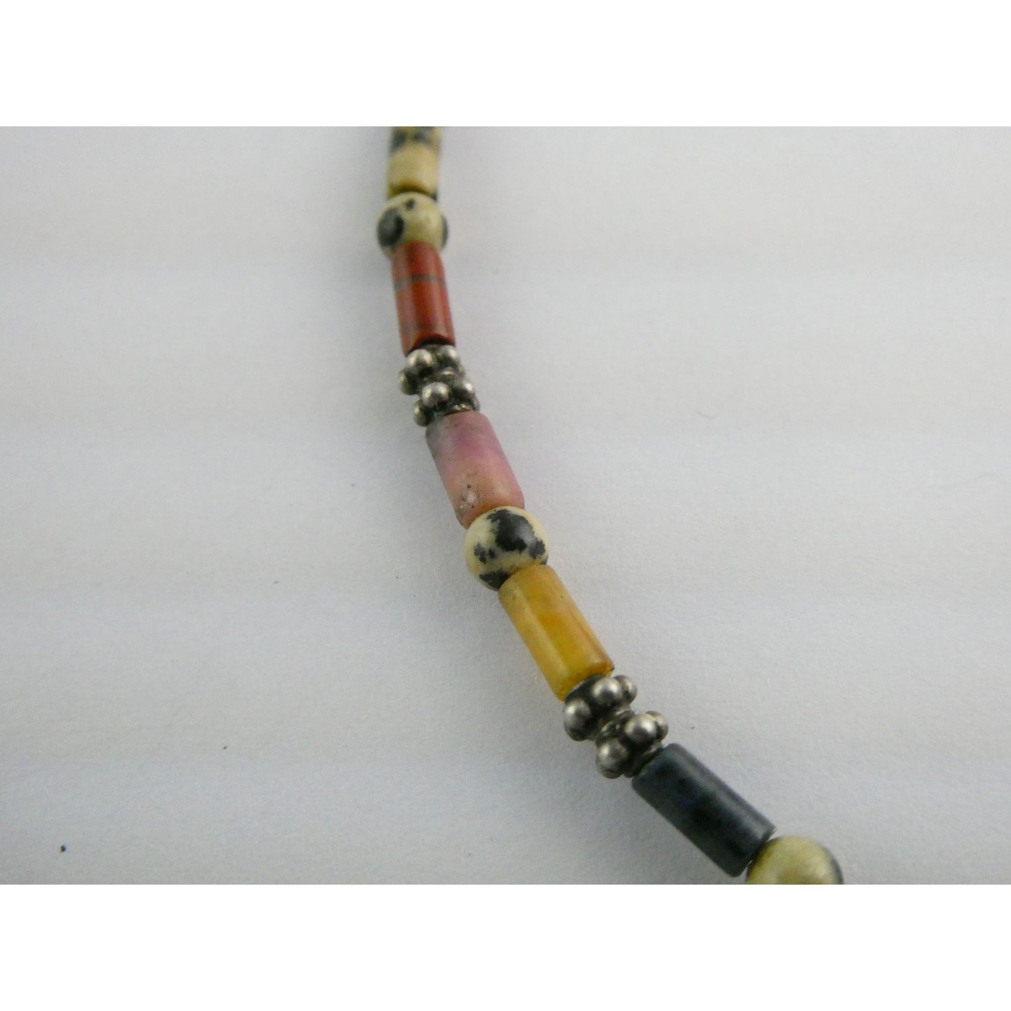 Sterling Silver Clasp Multi Gemstone Beaded Choker Necklace 11 Inches 8g Weight