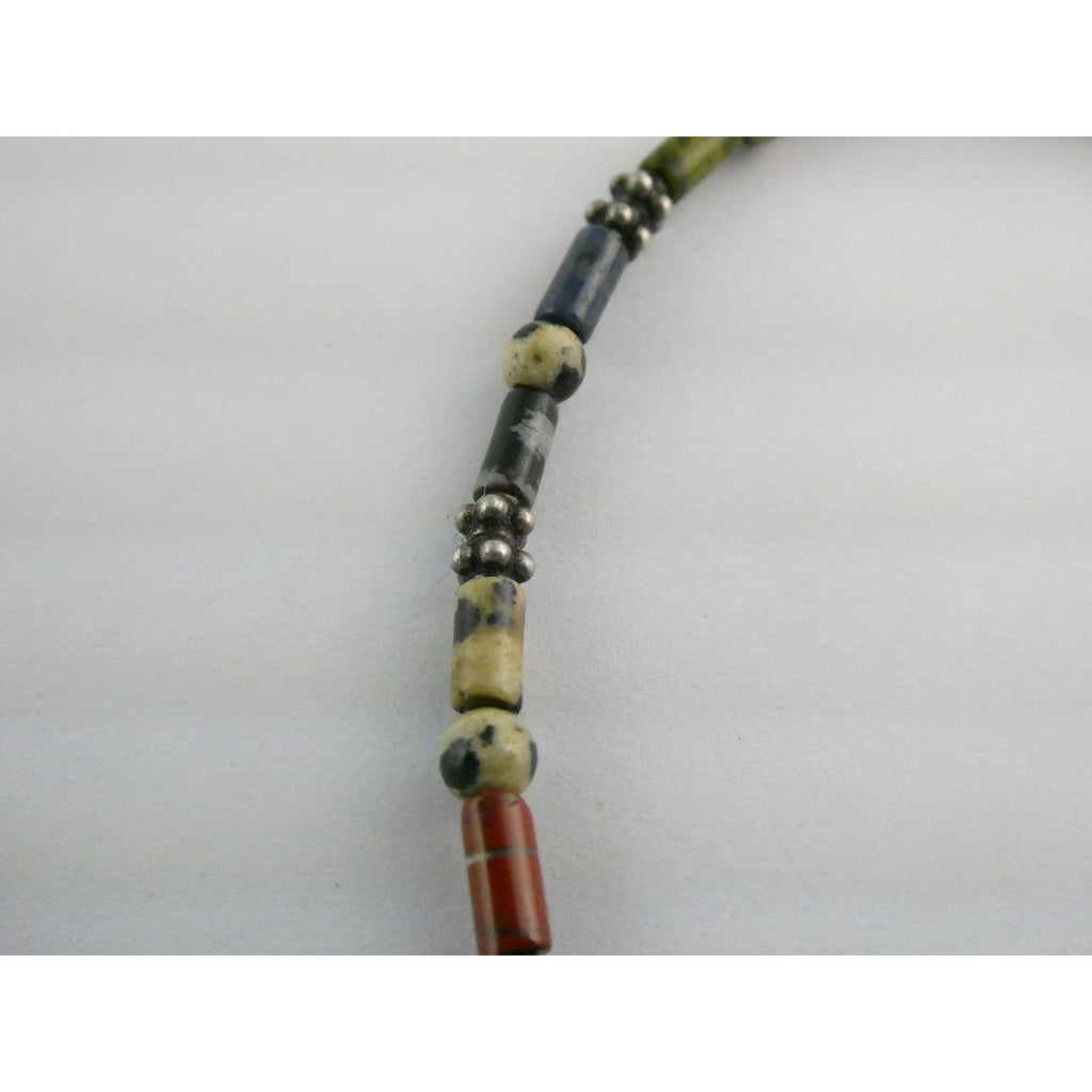 Sterling Silver Clasp Multi Gemstone Beaded Choker Necklace 11 Inches 8g Weight