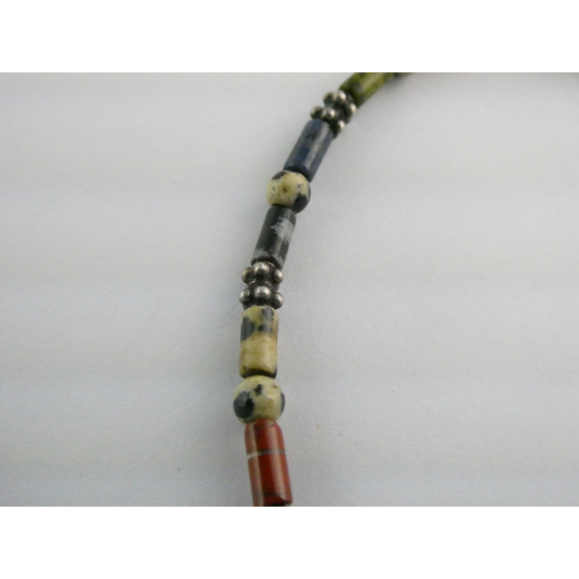 Sterling Silver Clasp Multi Gemstone Beaded Choker Necklace 11 Inches 8g Weight