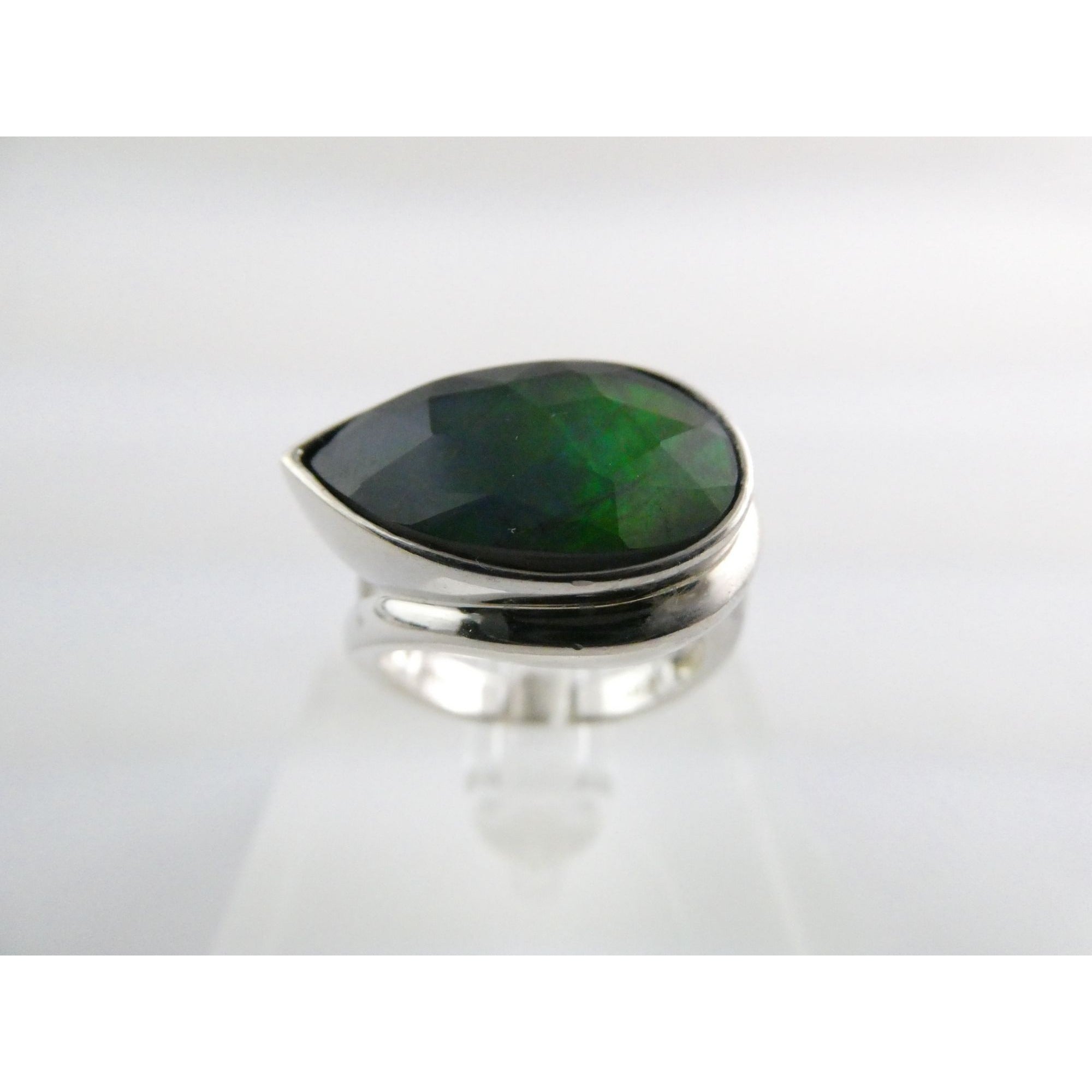 Designer Sterling Silver Quartz Ammolite Doublet Statement Ring Sz 7 20mm Front