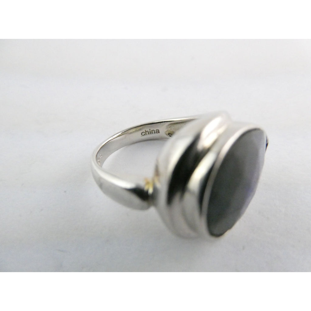 Designer Sterling Silver Quartz Ammolite Doublet Statement Ring Sz 7 20mm Front