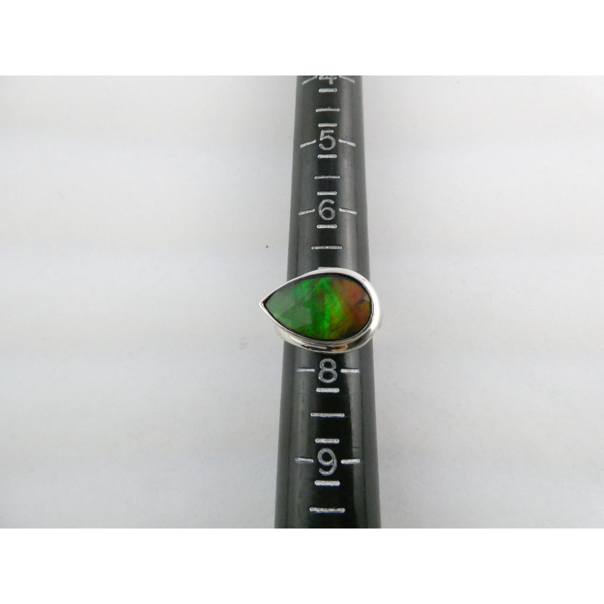 Designer Sterling Silver Quartz Ammolite Doublet Statement Ring Sz 7 20mm Front