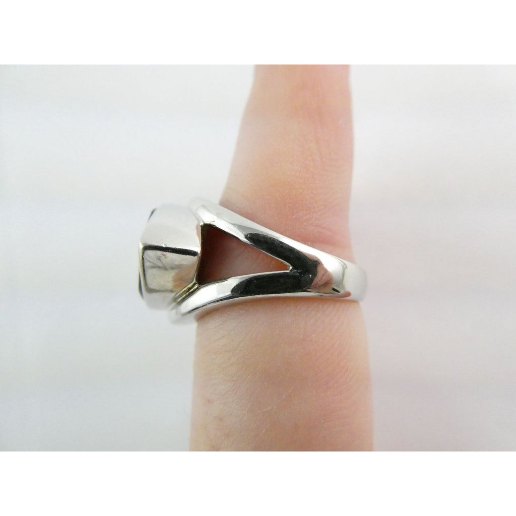 Designer Sterling Silver Quartz Ammolite Doublet Statement Ring Sz 7 20mm Front