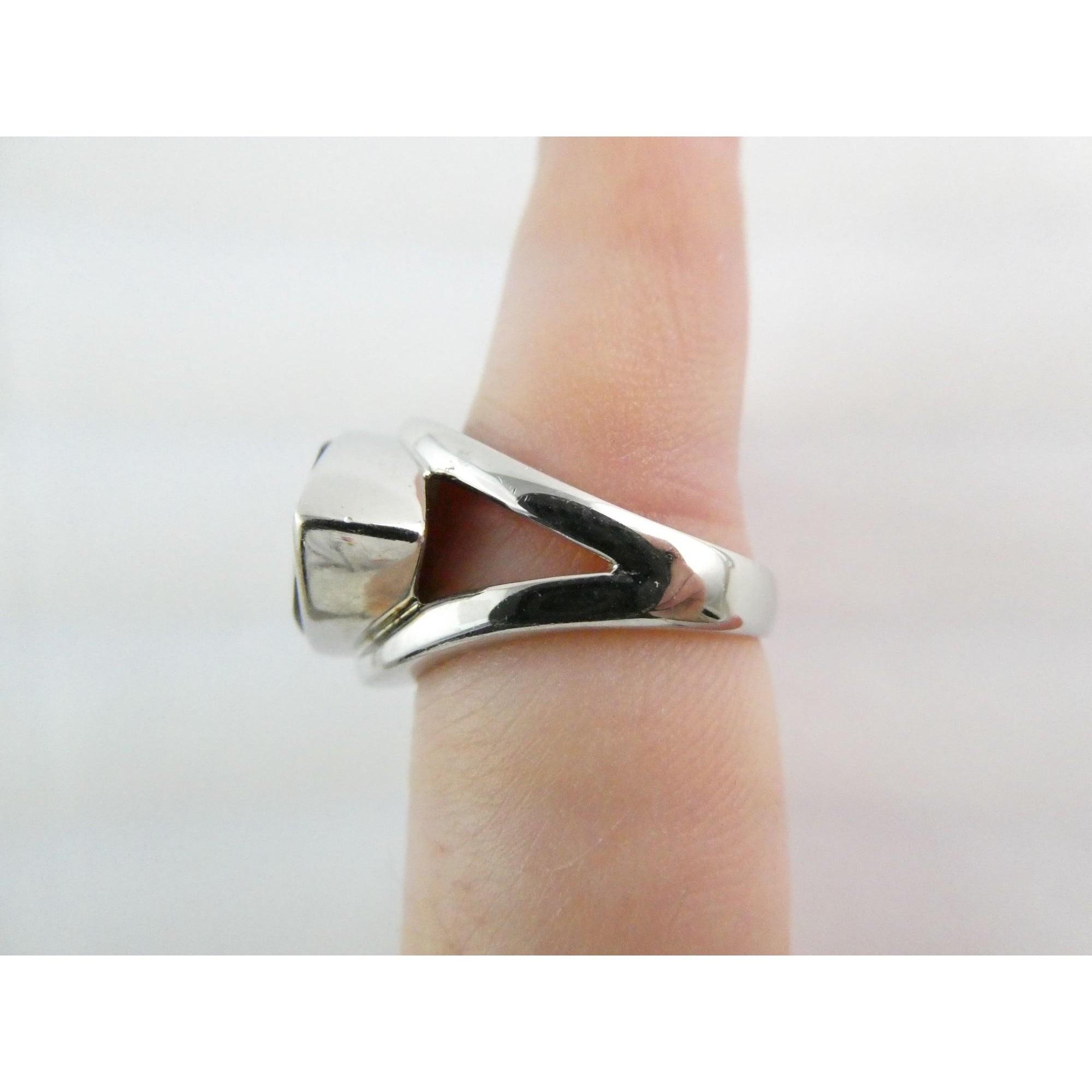 Designer Sterling Silver Quartz Ammolite Doublet Statement Ring Sz 7 20mm Front