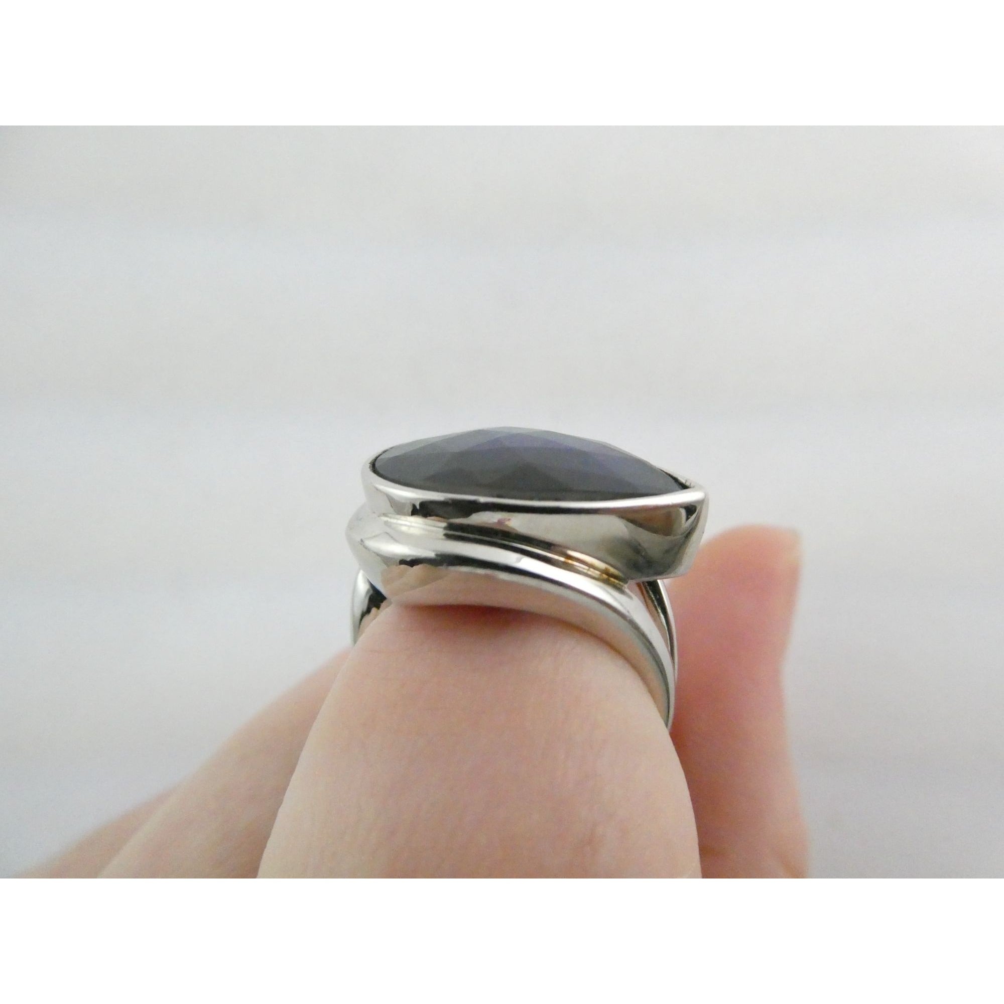 Designer Sterling Silver Quartz Ammolite Doublet Statement Ring Sz 7 20mm Front