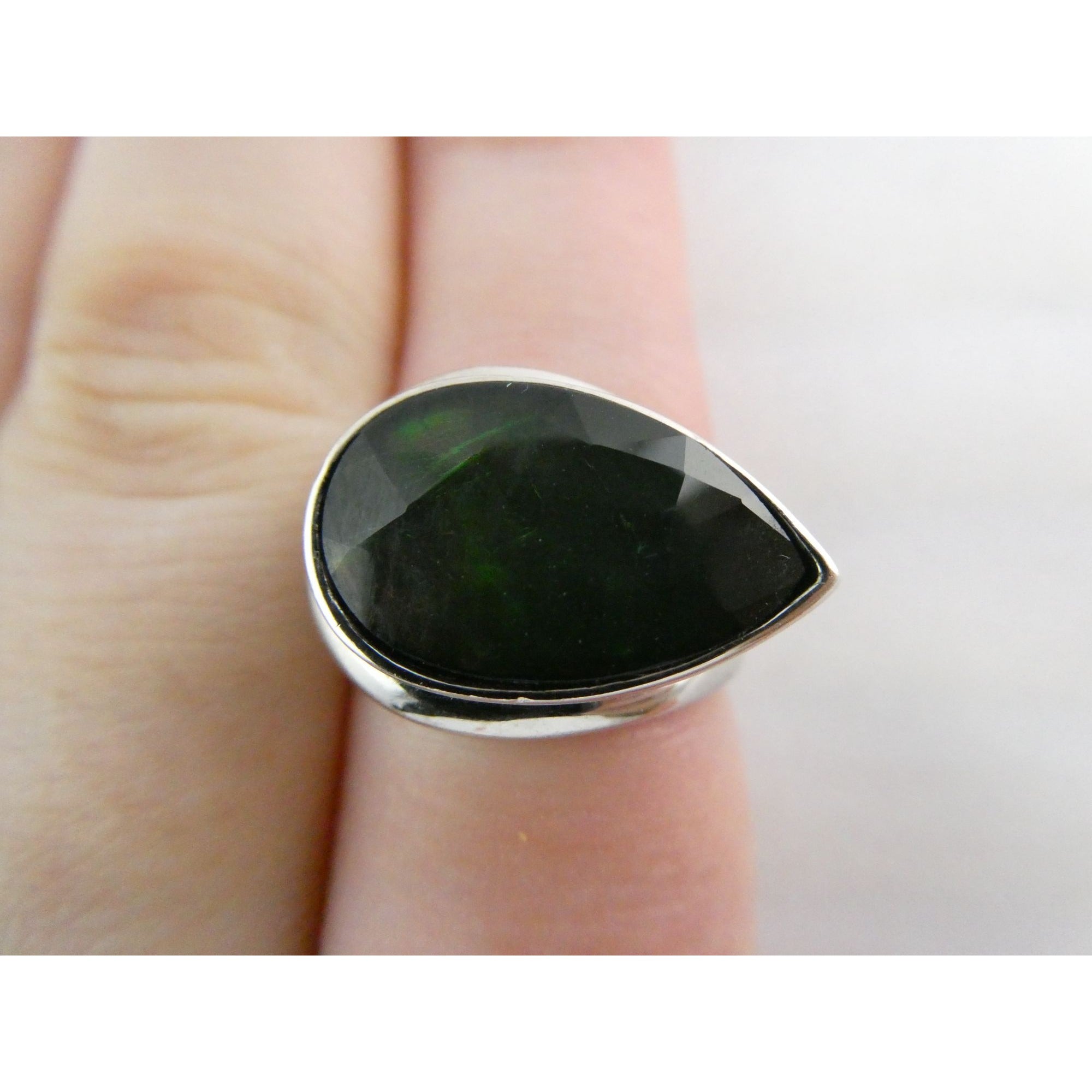 Designer Sterling Silver Quartz Ammolite Doublet Statement Ring Sz 7 20mm Front