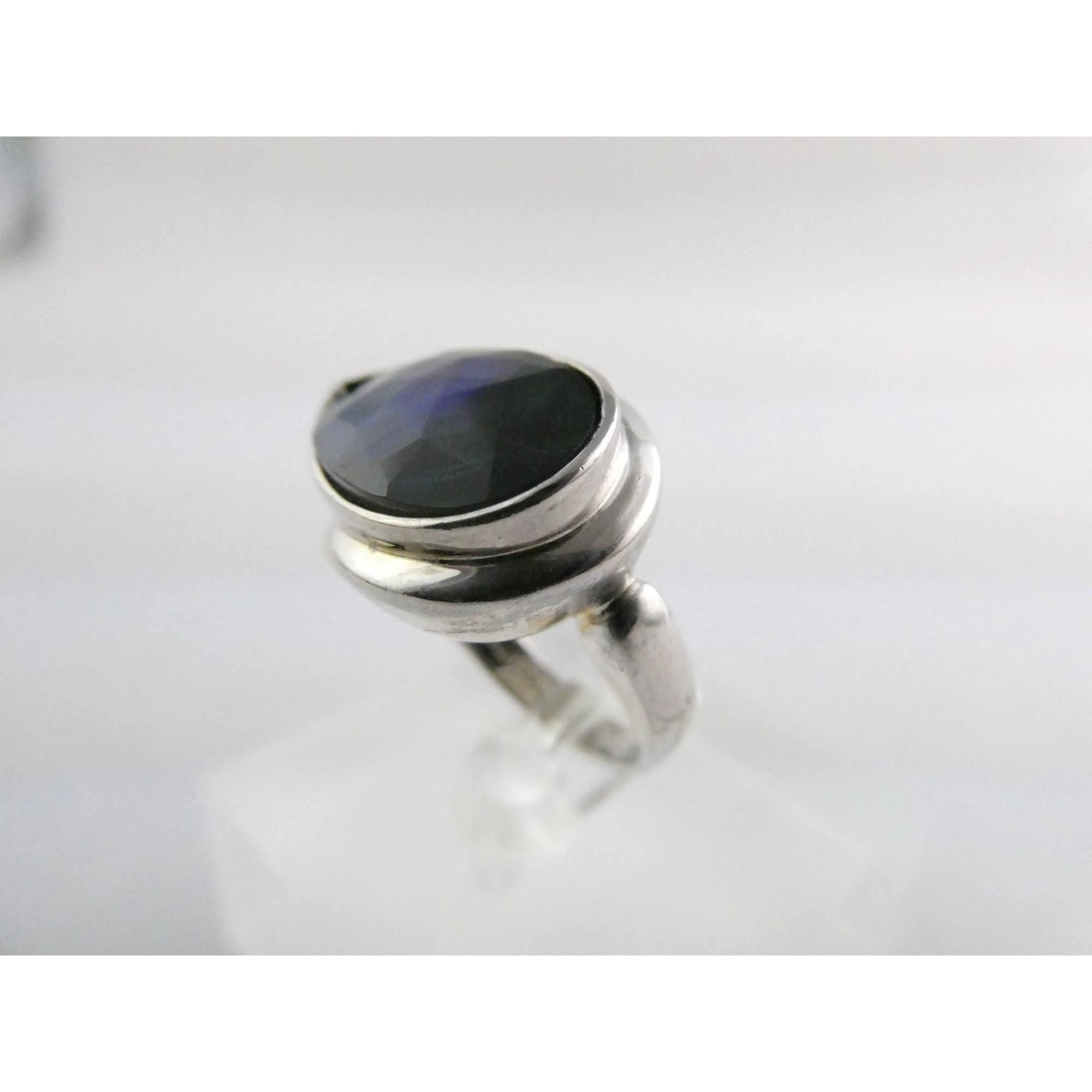Designer Sterling Silver Quartz Ammolite Doublet Statement Ring Sz 7 20mm Front