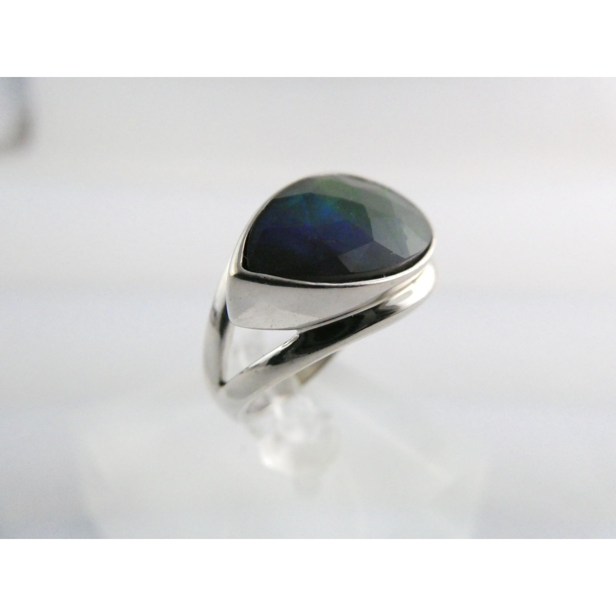 Designer Sterling Silver Quartz Ammolite Doublet Statement Ring Sz 7 20mm Front