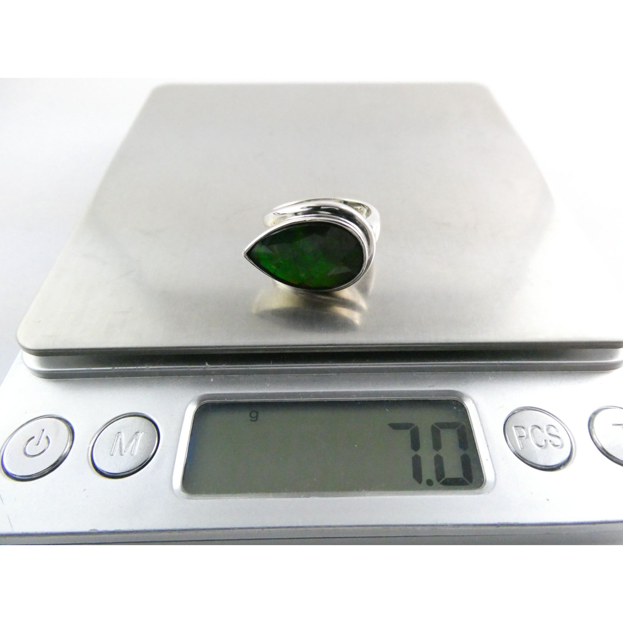 Designer Sterling Silver Quartz Ammolite Doublet Statement Ring Sz 7 20mm Front