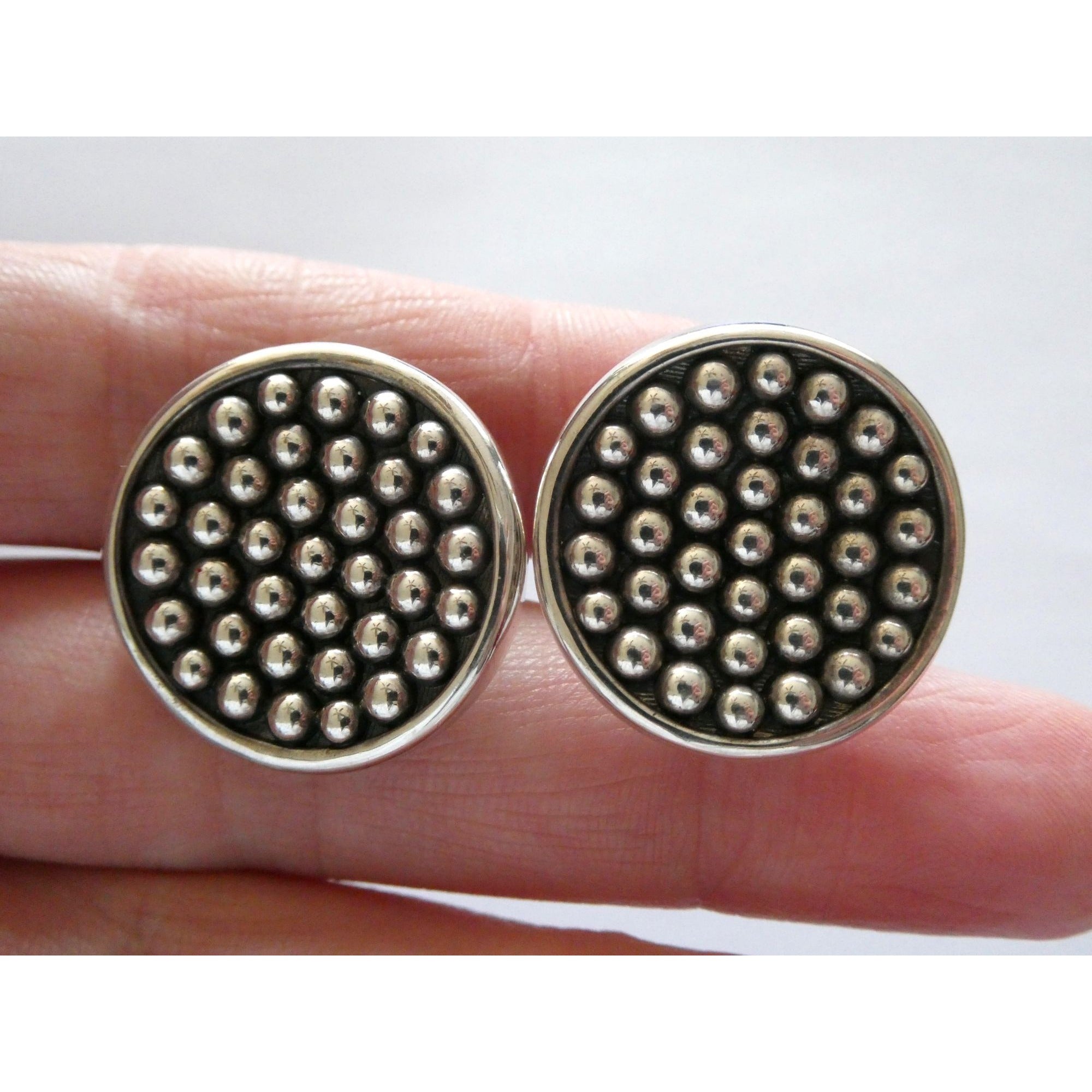 Lagos Caviar Sterling Silver 14k Gold Post Dot Design Pierced Earrings 13g 24mm