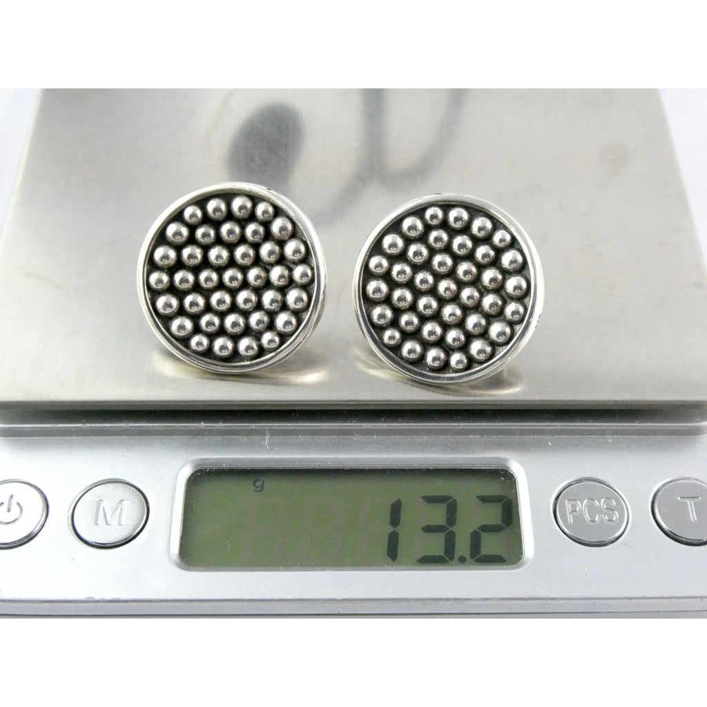 Lagos Caviar Sterling Silver 14k Gold Post Dot Design Pierced Earrings 13g 24mm