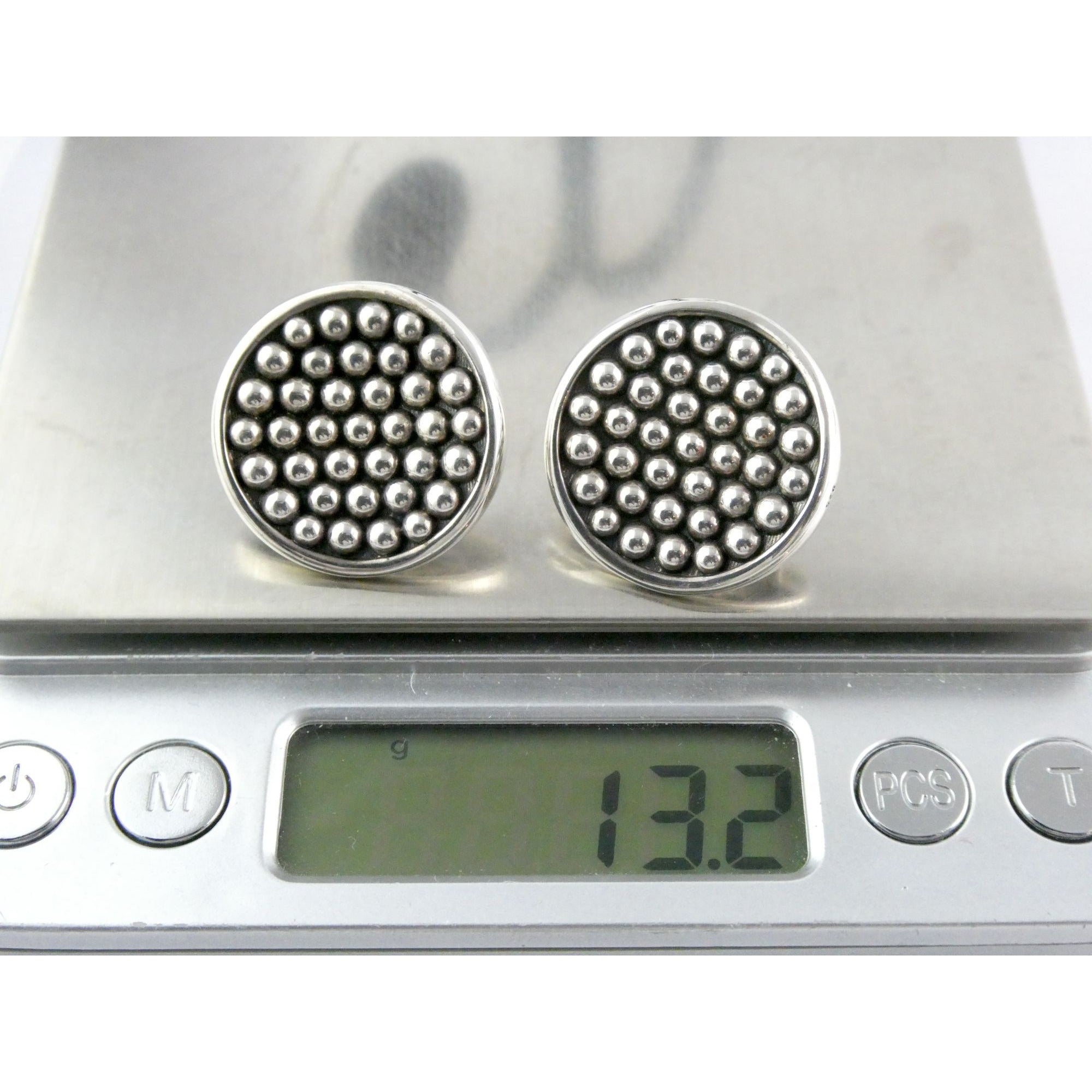 Lagos Caviar Sterling Silver 14k Gold Post Dot Design Pierced Earrings 13g 24mm