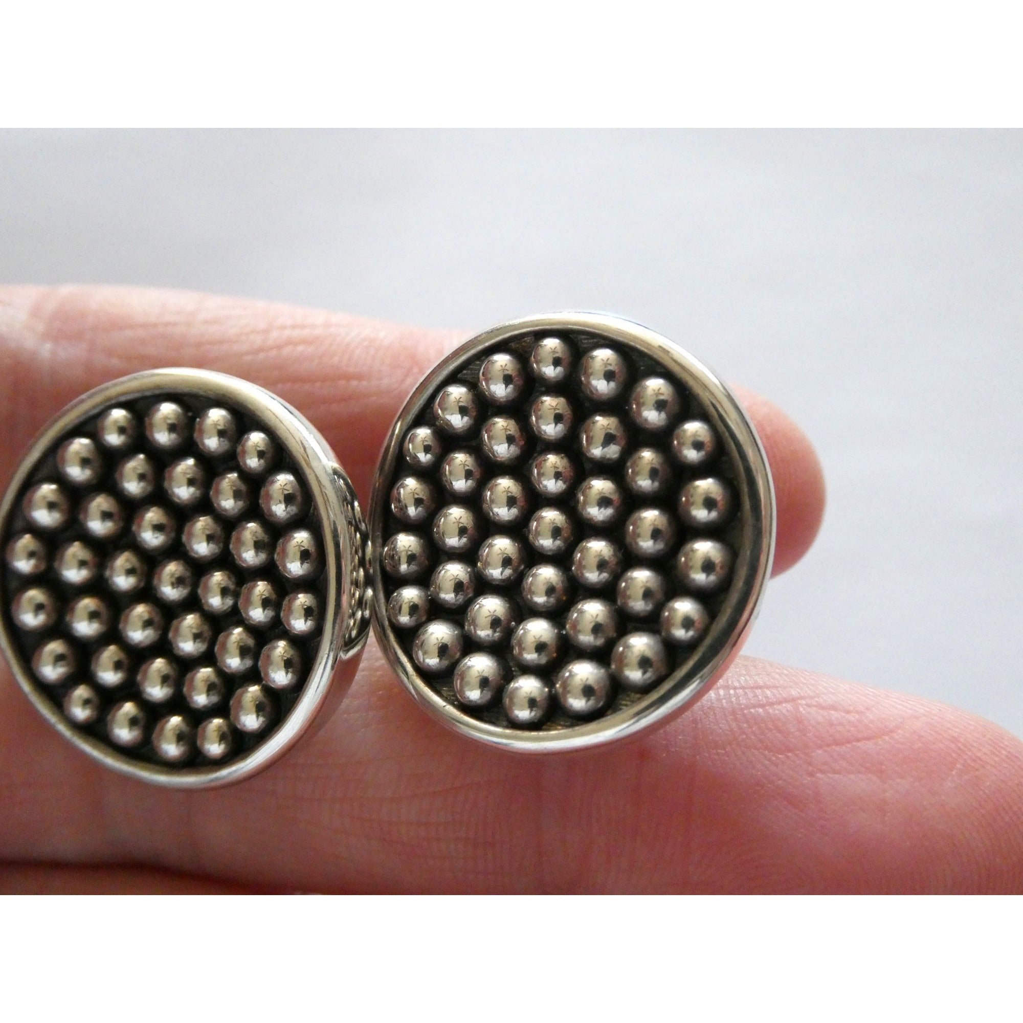 Lagos Caviar Sterling Silver 14k Gold Post Dot Design Pierced Earrings 13g 24mm