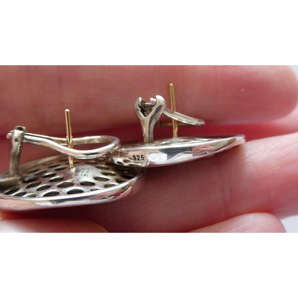 Lagos Caviar Sterling Silver 14k Gold Post Dot Design Pierced Earrings 13g 24mm