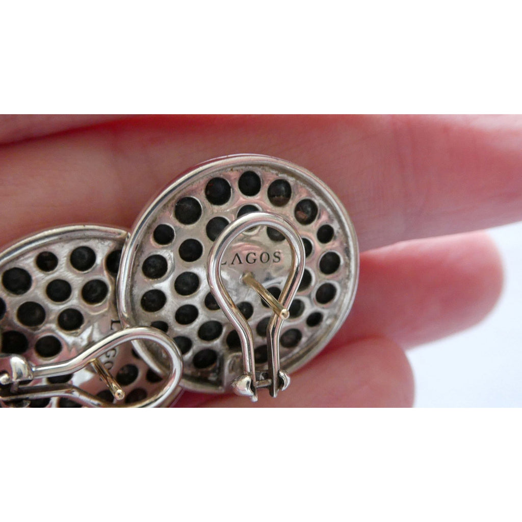 Lagos Caviar Sterling Silver 14k Gold Post Dot Design Pierced Earrings 13g 24mm