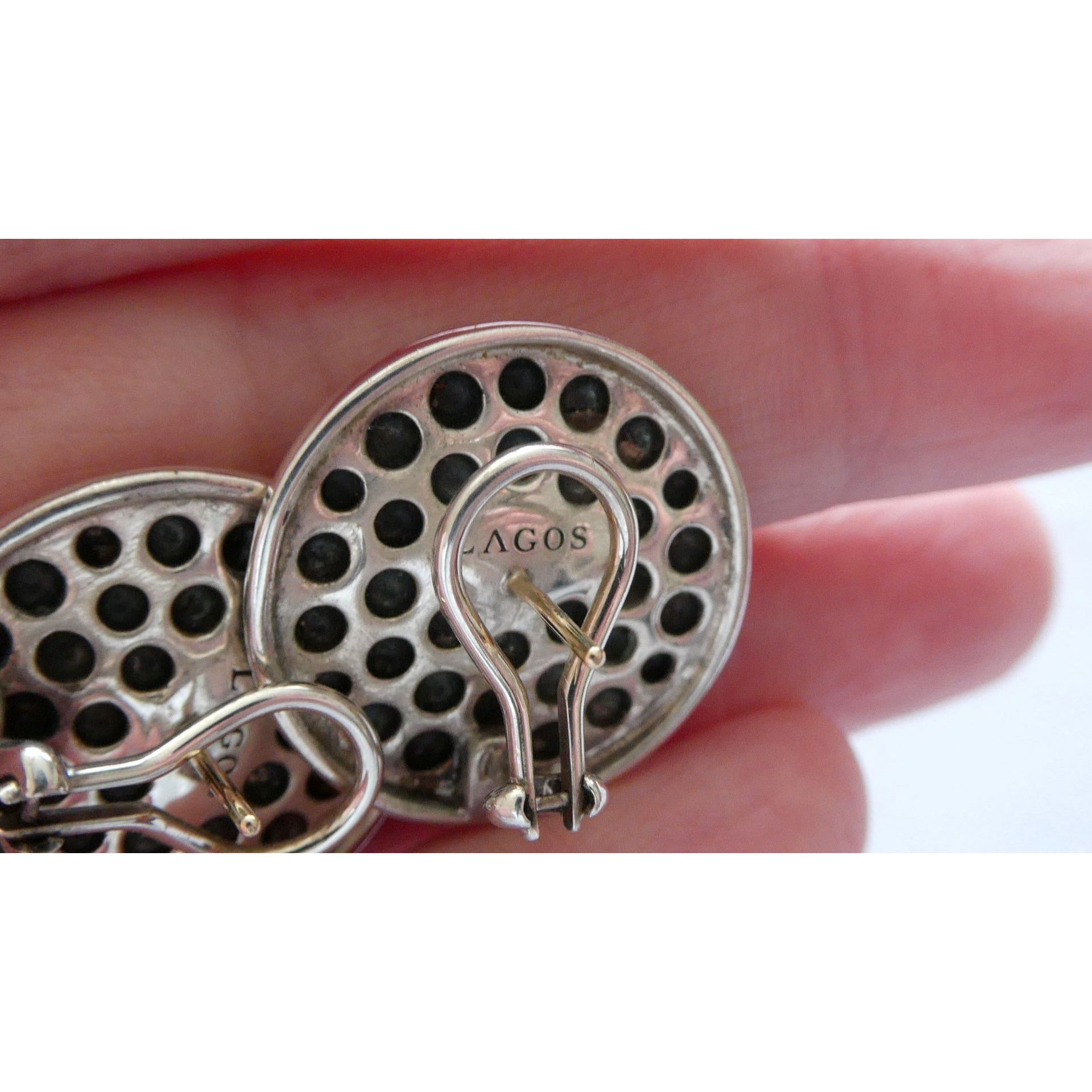 Lagos Caviar Sterling Silver 14k Gold Post Dot Design Pierced Earrings 13g 24mm