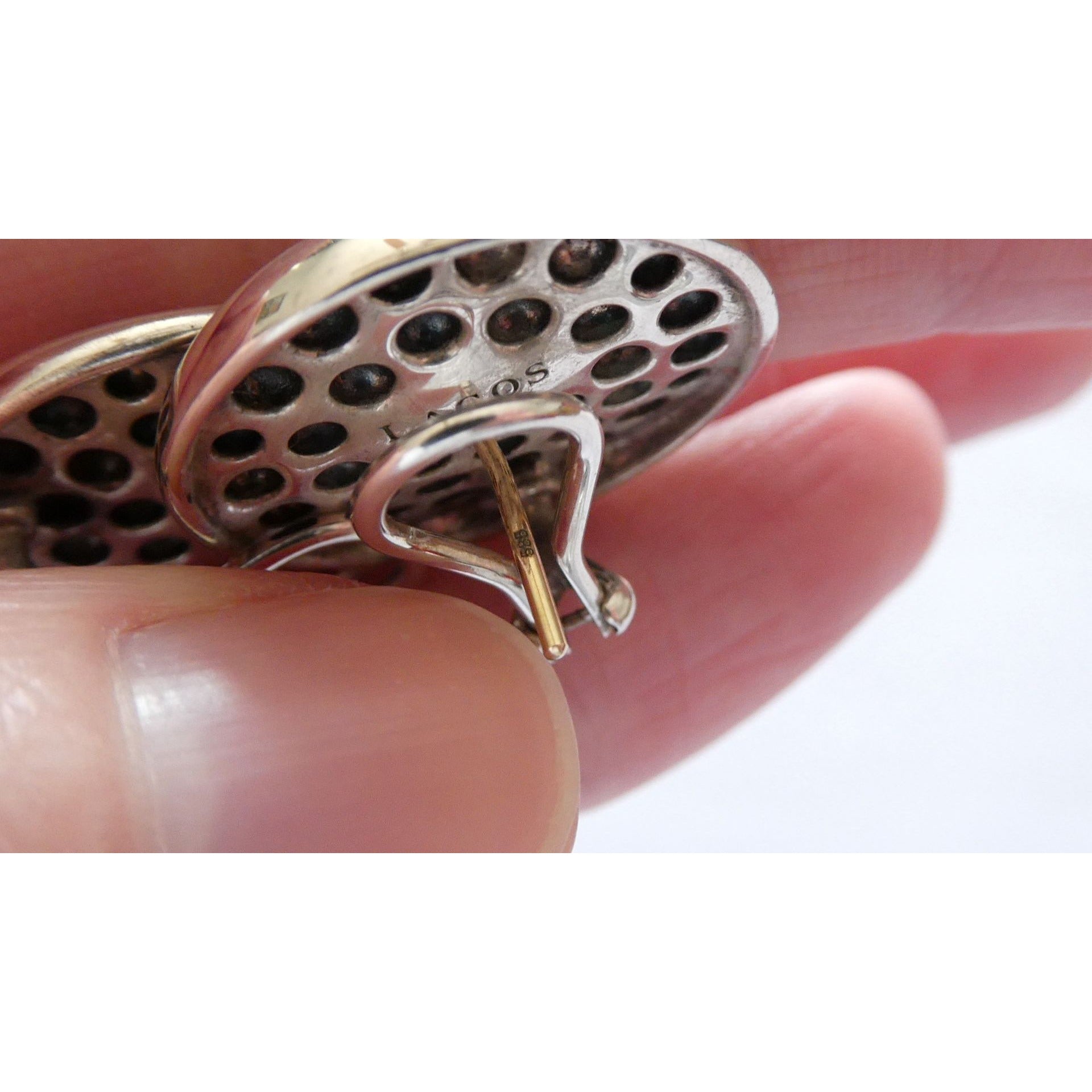 Lagos Caviar Sterling Silver 14k Gold Post Dot Design Pierced Earrings 13g 24mm