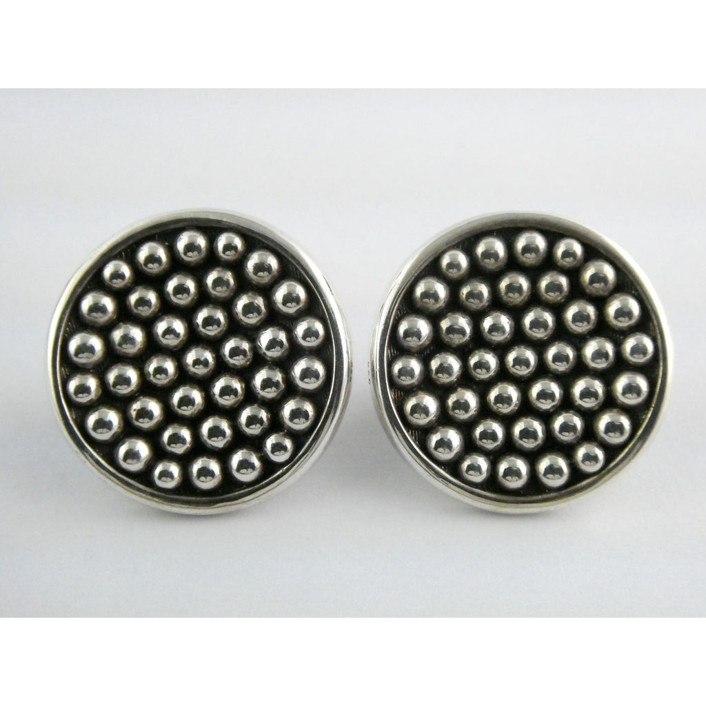 Lagos Caviar Sterling Silver 14k Gold Post Dot Design Pierced Earrings 13g 24mm