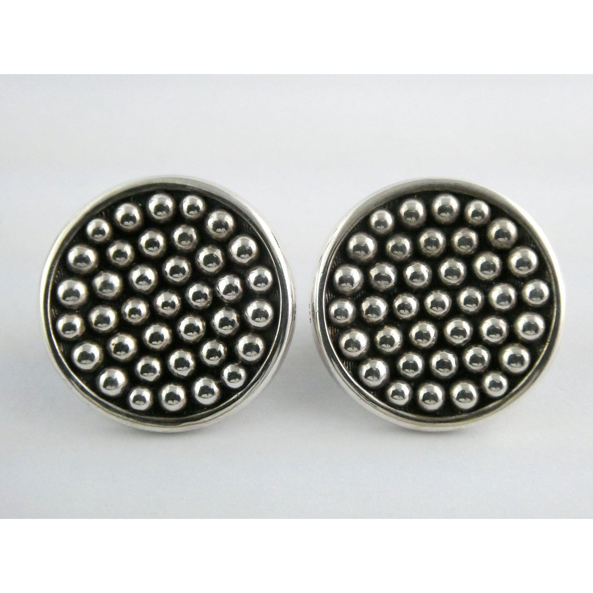 Lagos Caviar Sterling Silver 14k Gold Post Dot Design Pierced Earrings 13g 24mm