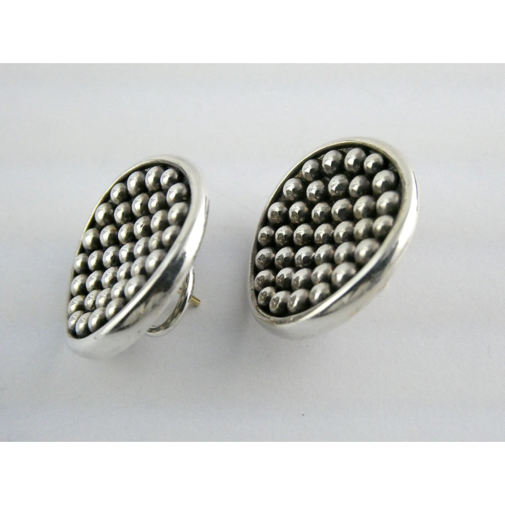 Lagos Caviar Sterling Silver 14k Gold Post Dot Design Pierced Earrings 13g 24mm