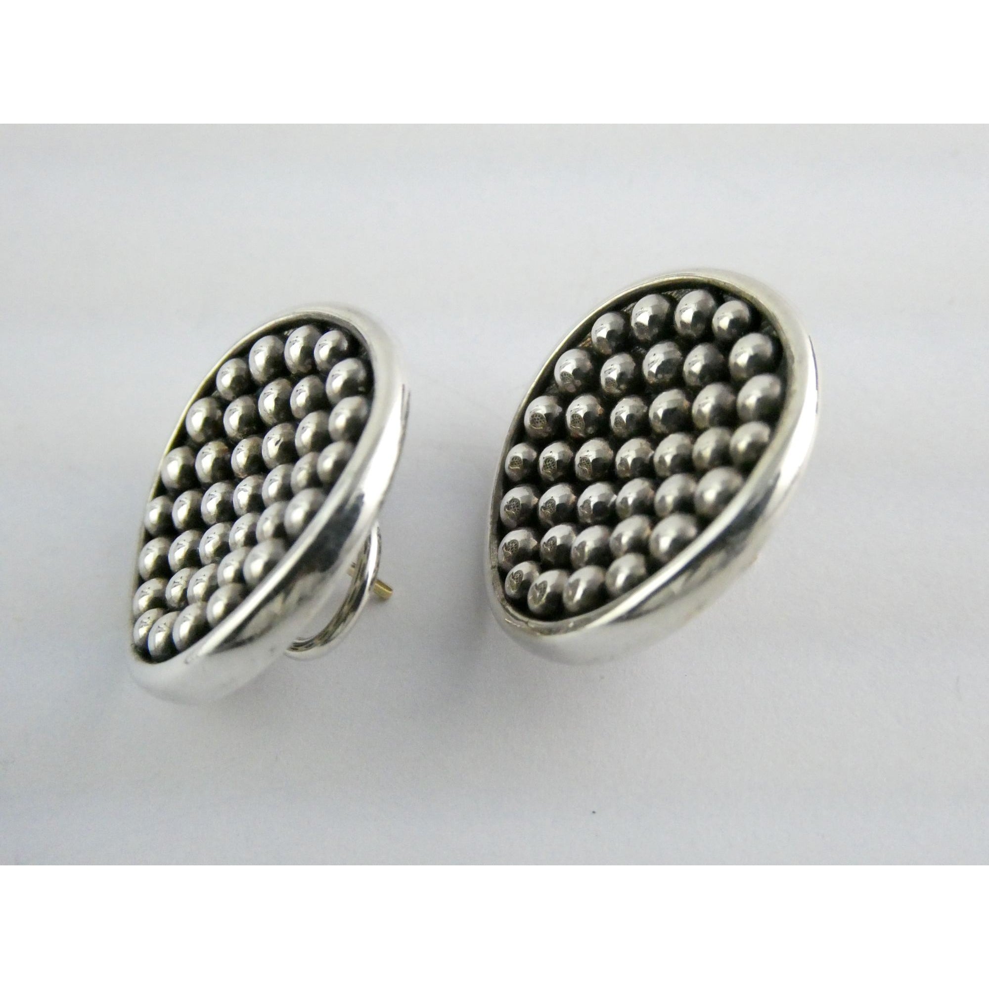 Lagos Caviar Sterling Silver 14k Gold Post Dot Design Pierced Earrings 13g 24mm