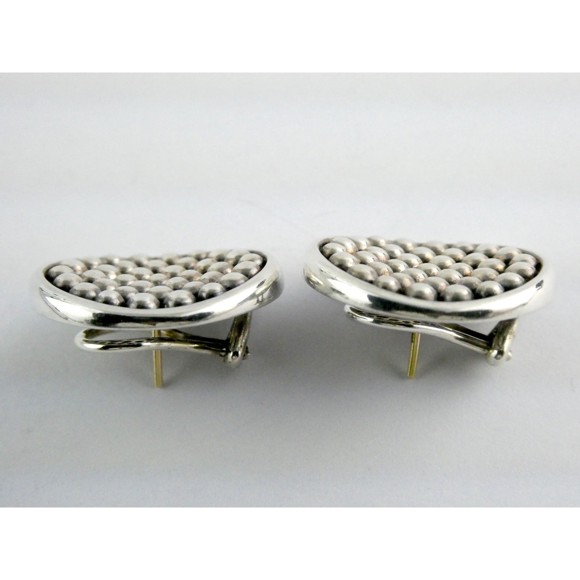 Lagos Caviar Sterling Silver 14k Gold Post Dot Design Pierced Earrings 13g 24mm