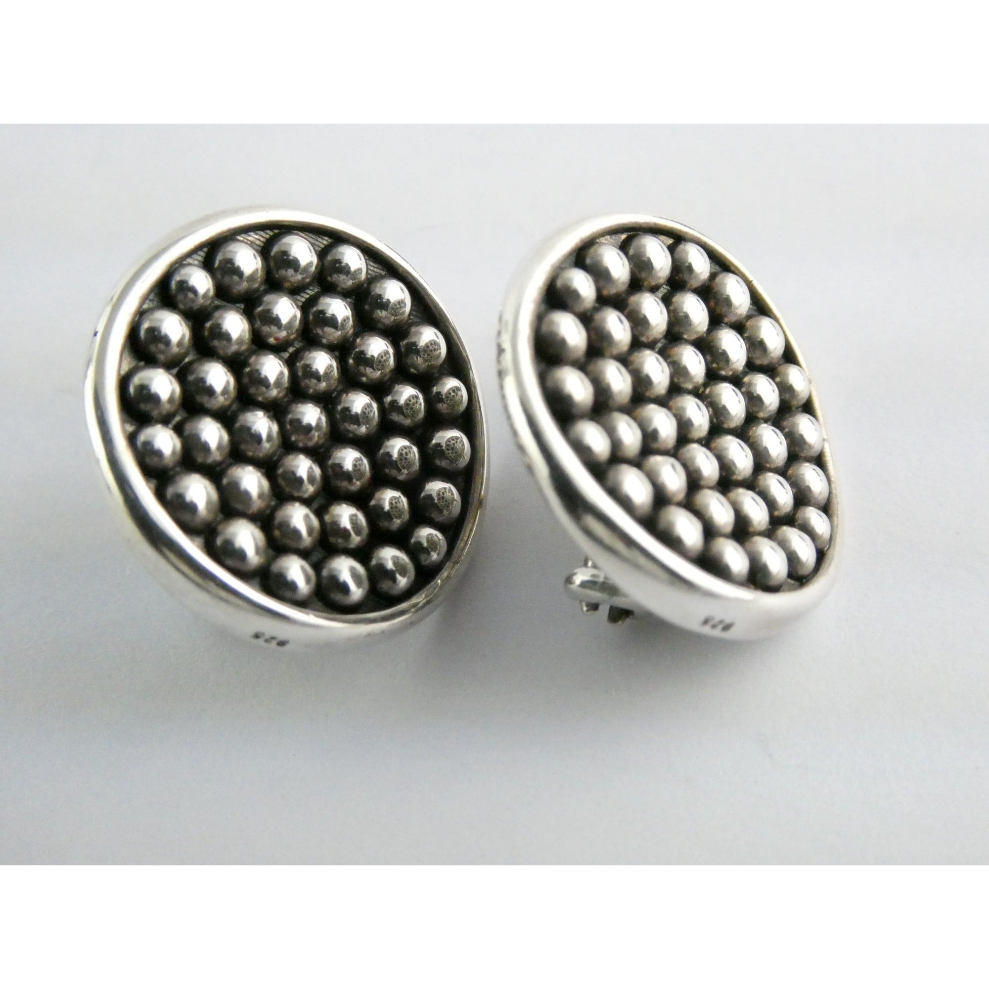 Lagos Caviar Sterling Silver 14k Gold Post Dot Design Pierced Earrings 13g 24mm